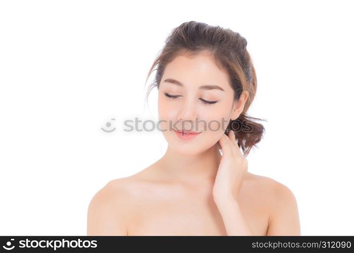 Beautiful girl with makeup, woman and skin care cosmetics concept / attractive asia girl on face isolated on white background.