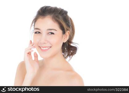 Beautiful girl with makeup, woman and skin care cosmetics concept / attractive asian girl on face isolated on white background.