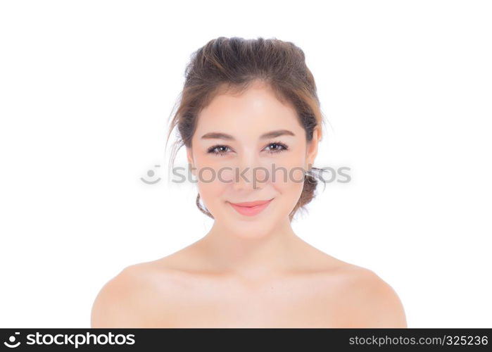 Beautiful girl with makeup, woman and skin care cosmetics concept / attractive asian girl on face isolated on white background.