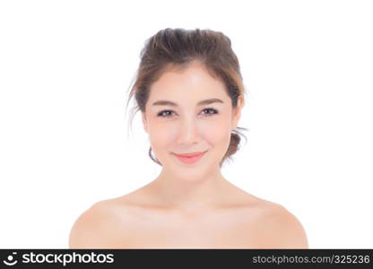 Beautiful girl with makeup, woman and skin care cosmetics concept / attractive asian girl on face isolated on white background.