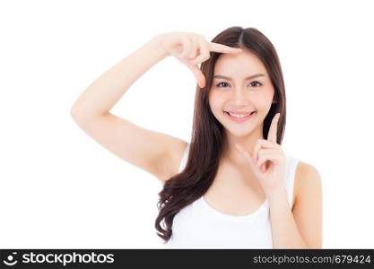 Beautiful girl with makeup, woman and skin care cosmetics concept / attractive beauty asian girl on face isolated on white background.