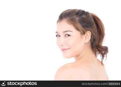 Beautiful girl with makeup, woman portrait and skin care cosmetic concept / attractive beauty asian girl on face isolated on white background.