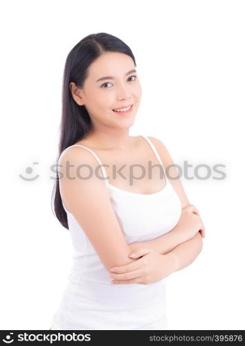 Beautiful girl with makeup, woman portrait and skin care cosmetic concept / attractive beauty asian girl on face isolated on white background.