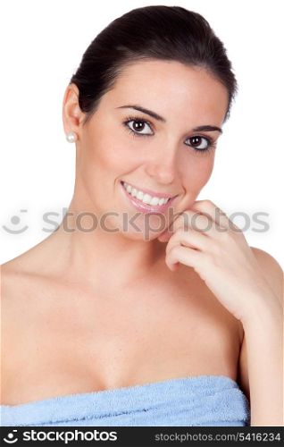 Beautiful girl with towel isolated on a over white background