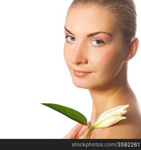 Beautiful girl with white lilly