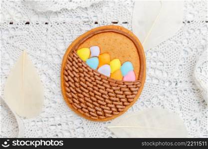 Beautiful glazed Easter cookies on wooden table. Beautiful glazed Easter cookies
