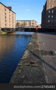 beautiful Gloucester docks with typical warehouse buildings