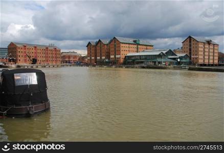 beautiful Gloucester docks with typical warehouse buildings