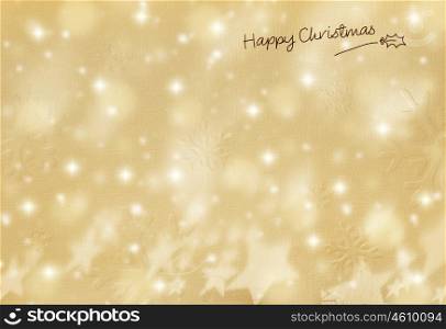 Beautiful gold happy Christmas card,winter holiday background, decoration paper with stars &amp; snow ornament