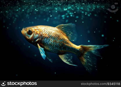 Beautiful golden fish in water. Ocean or sea inhabitant, marine life. Underwater creature. Generative AI. Beautiful golden fish in water. Ocean or sea inhabitant, marine life. Underwater creature. Generative AI.