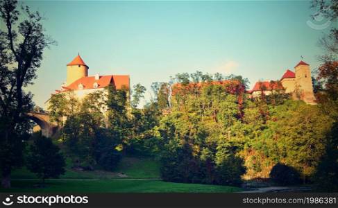Beautiful Gothic castle Veveri. The city of Brno at the Brno dam. South Moravia - Czech Republic - Central Europe.