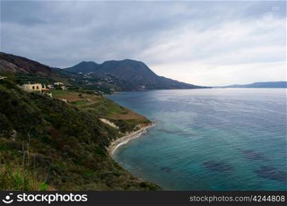 Beautiful greek seascape at cloudy day. Place of north Crete