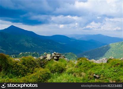Beautiful green Carpathian mountains in the daytime. Carpathian montains view