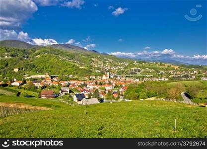Beautiful green hills of Zagorje region of Croatia, Krapina view
