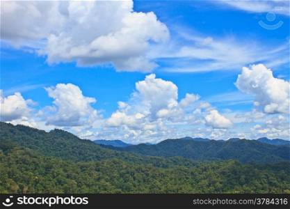 beautiful green mountains and blue sky on background