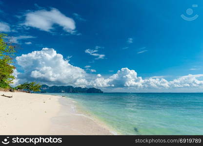 beautiful green mountains on the horizon, view of Krabi resort, Thailand