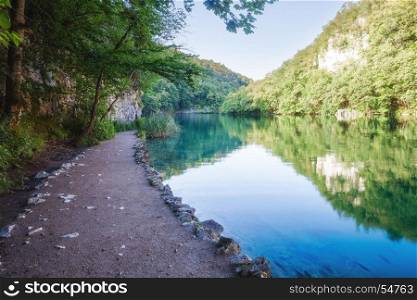 Beautiful green summer lake. Plitvice Lake Nationak Park, Croatia