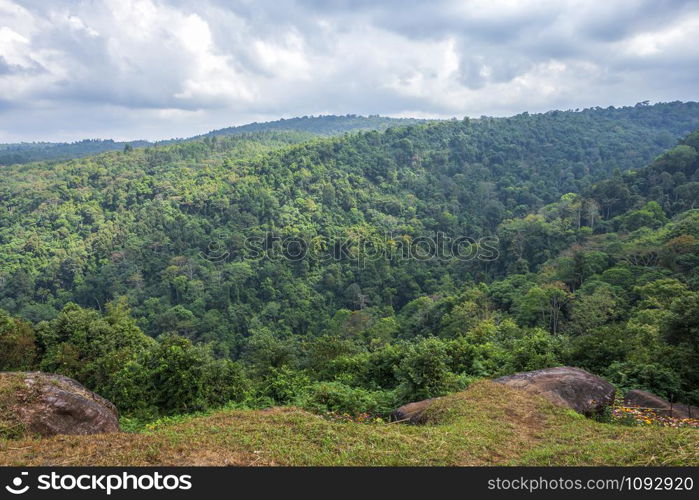 Beautiful green view in the mountains are beauty on view point at Phuhinrongkla National Park Nakhon Thai District in Phitsanulok, Thailand.