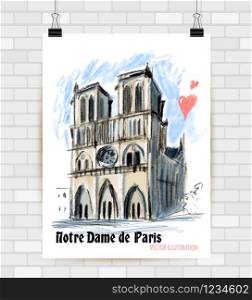Beautiful hand drawn sketch vector illustration Notre Dame de Paris. Interior sketch.. Beautiful hand drawn sketch vector illustration Notre Dame de Paris