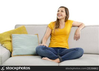 Beautiful happy woman having a good time at home