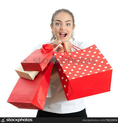 Beautiful Happy Young Woman Holding Shopping