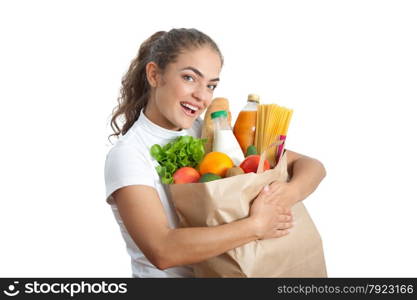 Beautiful Happy Young Woman Holding Shopping