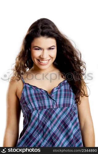 Beautiful happy young woman isolated on white background