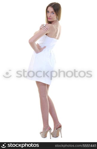 beautiful hapy young female woman brunette model posing isolated on white background