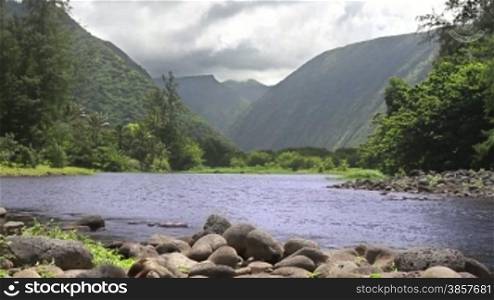 Beautiful Hawaiian valley with a river running through