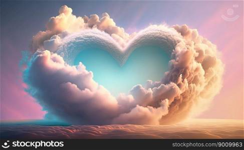 Beautiful heart object in the sky with colorful clouds