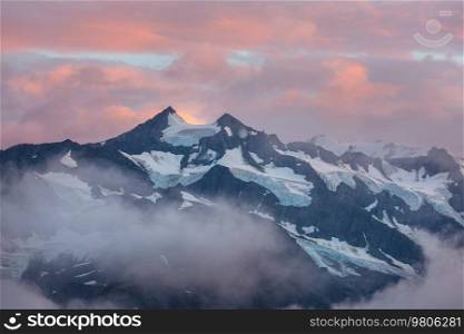 Beautiful high mountains in Alaska, United States. Amazing natural background.