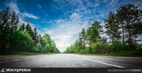 Beautiful highway road. Summer day landscape background. Beautiful highway road