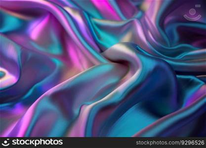 Beautiful holographic textile with folds. Vivid, vibrant colors. Iridescent backdrop. Trendy design. Abstract background. Generative AI. Beautiful holographic textile with folds. Vivid, vibrant colors. Iridescent backdrop. Trendy design. Abstract background. Generative AI.