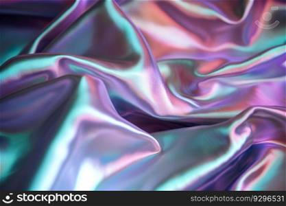 Beautiful holographic textile with folds. Vivid, vibrant colors. Iridescent backdrop. Trendy design. Abstract background. Generative AI. Beautiful holographic textile with folds. Vivid, vibrant colors. Iridescent backdrop. Trendy design. Abstract background. Generative AI.