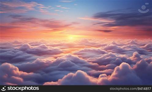 Beautiful Horizon Nature Landscape with Cumulus Clouds in the Sky and Sunlight at Sunrise