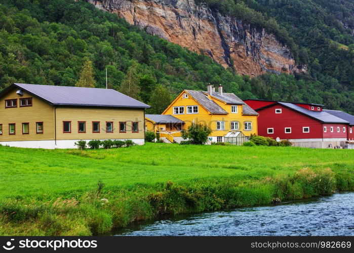 beautiful houses by the river, Norway