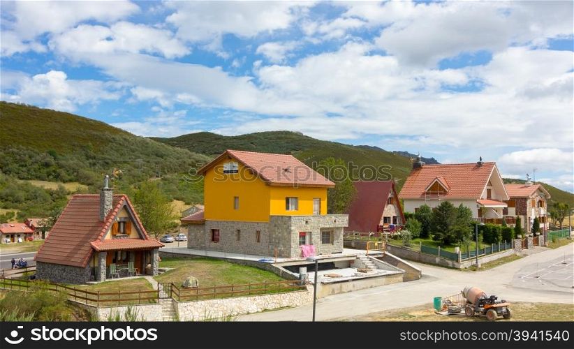 beautiful houses in high mountains during the summer