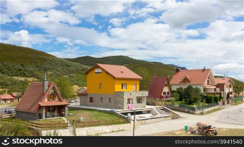 beautiful houses in high mountains during the summer