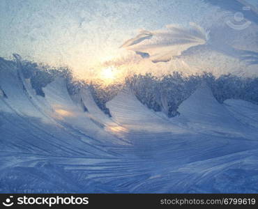 Beautiful ice pattern on winter glass