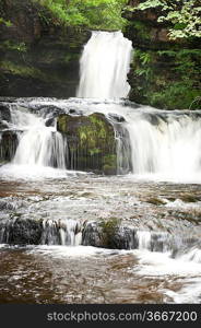 Beautiful image of waterfall in forest with stram and lush green foliage