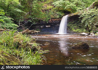 Beautiful image of waterfall in forest with stram and lush green foliage