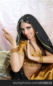 Beautiful indian brunette portrait with traditionl costume