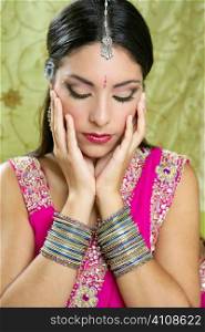 Beautiful indian brunette young woman with traditional fashion