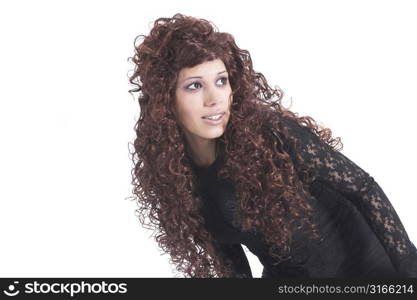 Beautiful indonesian girl with long red wig