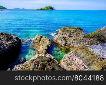 Beautiful islands in Thailand. snorkeling paradise with clear sea water and stones beach