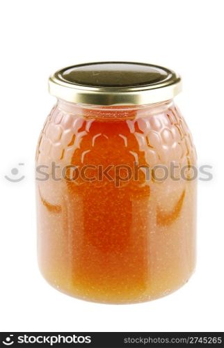 beautiful jar of honey isolated on white background