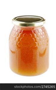 beautiful jar of honey isolated on white background