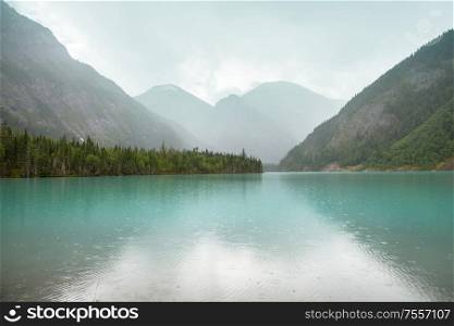 Beautiful Kinney Lake in Mount Robson Provincial Park, Canadian Rockies, British Columbia, Canada