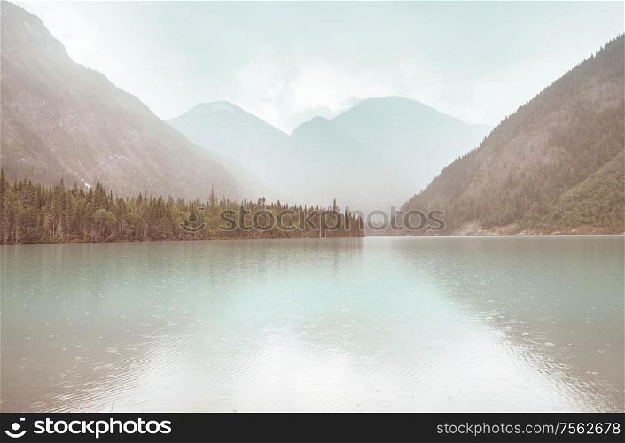 Beautiful Kinney Lake in Mount Robson Provincial Park, Canadian Rockies, British Columbia, Canada