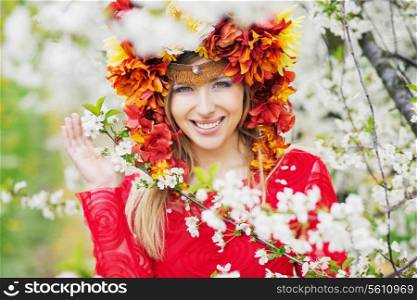 Beautiful lady with the colorful flowery hat